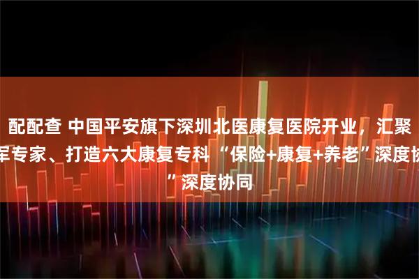 配配查 中国平安旗下深圳北医康复医院开业，汇聚领军专家、打造六大康复专科 “保险+康复+养老”深度协同