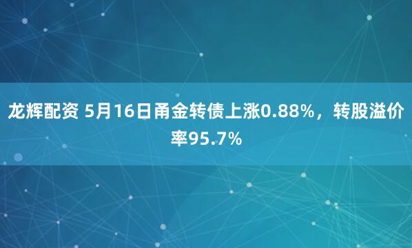 龙辉配资 5月16日甬金转债上涨0.88%，转股溢价率95.7%